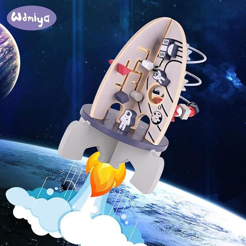 ألعاب مكعبات الأنشطة الخشبية من Wdmiya Space للأطفال، ألعاب مونتيسوري لهدايا عيد ميلاد للأولاد والبنات بعمر عام واحد، هدايا عيد ميلاد حسية وتعليمية، ألعاب لوحية مشغولة للأطفال من سن 6 إلى 18 شهرًا (صاروخ) in Kuwait