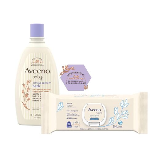 Aveeno Baby Nighttime Calming Comfort Bath, Body & Hair Wash with Relaxing Lavender & Vanilla Scents & Natural Oat Extract, Tear-Free Formula, Paraben-, Phthalate- & Soap-Free, 18 Fl. Oz in Kuwait