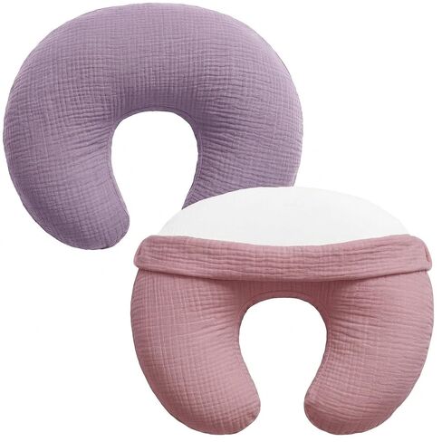 Pro Goleem Muslin Nursing Pillow Cover, 100% Cotton Soft Breathable Feeding Pillow Slipcover for Breastfeeding Moms, Fits Standard Infant Nursing Pillow, for Boys and Girls, 2 Pack (Brown＆Beige) | 100% Cotton Soft Breathable Feeding Slipcover for Breastfe in Saudi Arabia