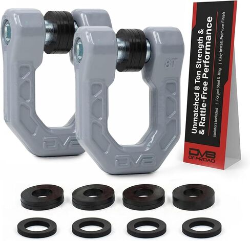 DV8 Offroad Elite Series D-Ring Shackles | Pair | 8 Ton Working Load Limit | (4) ⅛" & (4) 3/16" Isolators Included | 1&1/16" Thick Forged Steel D-Ring (Red) in Kuwait