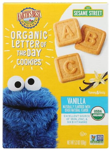 Earth's Best Organic Kids Snacks, Sesame Street Toddler Snacks, Organic Letter of the Day Cookies for Toddlers 2 Years and Older, Oatmeal Cinnamon, 5.3 oz Box (Pack of 6) in Kuwait