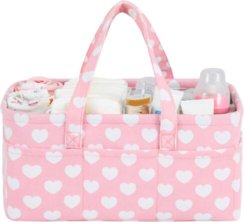 Pink Diaper Caddy Organizer for Baby Girl-Large Portable Diaper Caddy Basket for Changing Table-Diaper Organizer Caddy-Car Travel Tote Bag-Newborn Registry Baby Shower Basket for Diapers & Wipes in Saudi Arabia