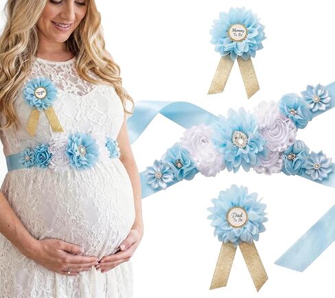 Mommy to be sash - Shate Shower for Mommy Satin Ribbon Belly Band for Wedding Promant Baby Shower Party (Blue) in Kuwait