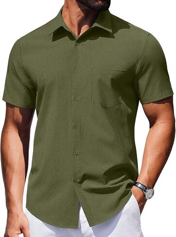 COOFANDY Mens Wrinkle Free Shirts 2025 Short Sleeve Casual Button Down Summer Dress Shirts in Saudi Arabia