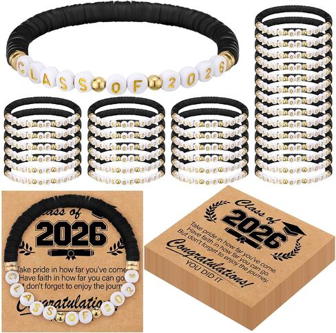 50 Set Black Class of 2025 Bracelets Bulk End of Year Graduation Gifts to Student from Teacher 2025 Congrats Grad Senior Night Gifts 20 Graduation Cards for Her and Him 5th Senior High School College in Kuwait