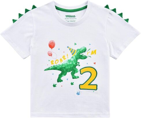 WAWSAM 2nd Birthday Boy Shirt Dinosaur Birthday T-Shirt 2 Year Old Toddler Outfit in Kuwait