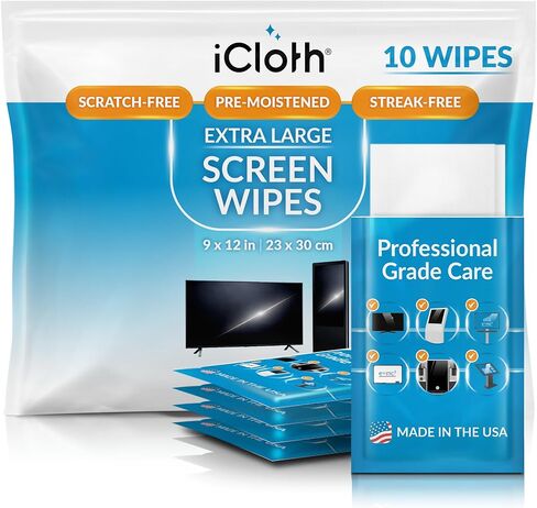 iCloth XL Electronics Cleaning Wipes (24 Count) | Individually Sealed Alcohol Wipes for Monitors and TV Screens: Effortlessly Removes Oil, Grease, Fingerprints, and Makeup in Kuwait