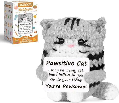 الكروشيه الإيجابي القط المصغر للحيوانات العاطفية الهدايا دعم الهدايا ، والكروشيه المضحكة المصنوعة يدويًا للنساء رجال أصدقاء يا أمي ابنة الابن في سن المراهقة أمهات عيد التخرج هدايا التخرج (رمادي) in Kuwait