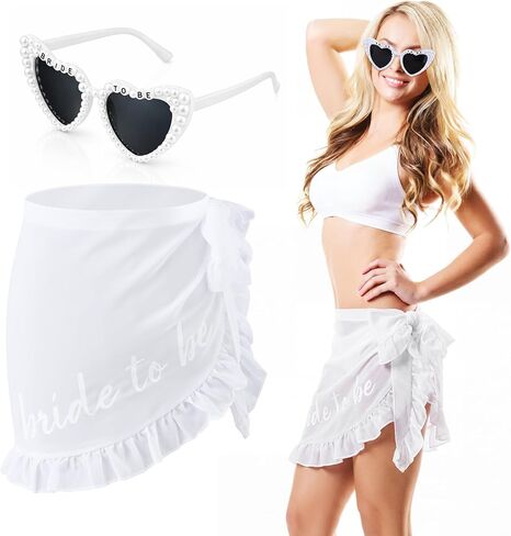 2 Pcs Bride to Be Faux Pearl Cover up Swimsuit White Bride Sunglasses for Wedding Bachelorette Party Bridal Shower Accessories in Saudi Arabia