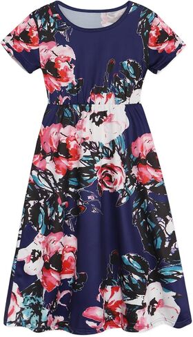 بنيلون توين فتيات الفتيات للعطلات العطلة البوهو غير رسمية الأزهار الطباعة الفساتين المبتدئة لفتيات في سن المراهقة ماكسي فستان in Kuwait