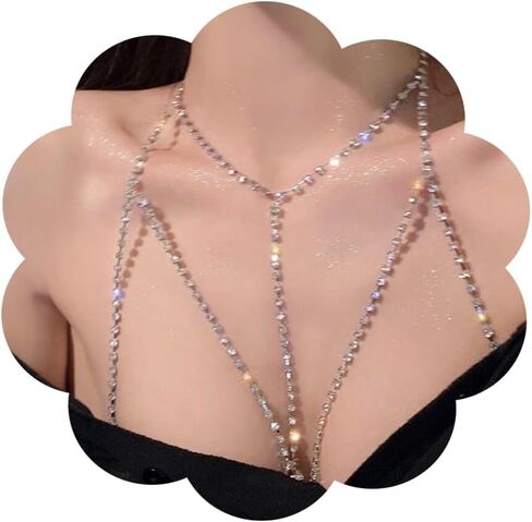 Rhinestone Body Chains for Women, Sexy Layered Belly Waist Chain Bikini Bra Chain, Summer Beach Rhinestone Body Jewelry in Kuwait