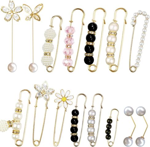 15 Pieces Pearl Brooch Safety Pins, Pant Waist Tightener Pins for Clothes Sweater Shawl Collar Dress Cardigan Shirt Jeans Decoration Accessories for Women Girls in Saudi Arabia