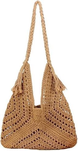 Boho Straw Bags for Women Large Woven Tote Bag Straw Beach Bag Shoulder Bags Purse Handbags Summer Straw Hobo Bag in Kuwait