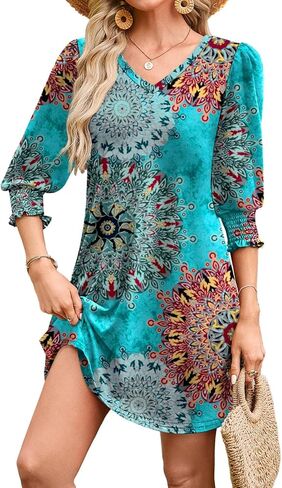 WIHOLL Women's Summer Dresses 3/4 Puff Sleeve Casual Sundress Dress with Pockets Beach Vacation 2025 Fashion in Saudi Arabia