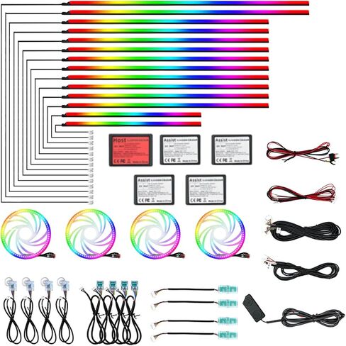 Dreamcolor Acrylic Interior Car Ambient Light Kit, Bphuny 18 in 1 593 LEDs Fiber Optic Multiple Modes Decoration Atmosphere Lights with Music Dynamic Rainbow Rhythm, RGB Neon Lights for All Cars in Kuwait