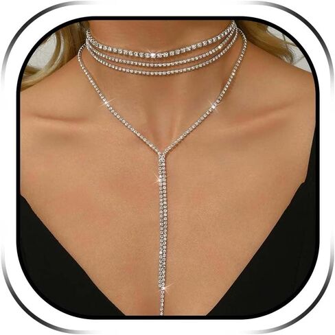 Rhinestone Lariat Necklace for Women Elegant Choker Y-Necklace Sparkling Crystals Long Adjustable Chain Jewelry Gift for Party Evening Wear in Saudi Arabia