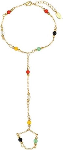 Multi-Colored Gemstone Y-Shaped Long Necklace, Gold Tone in Kuwait