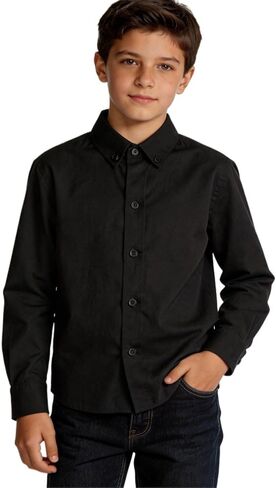 Visaccy Boys' Button Down Shirts Kids Long Sleeve Solid Collared School Shirt for Toddler Boy Size 2T-20 in Saudi Arabia