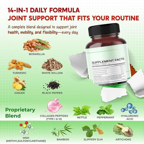 All-in-1 Boswellia, Turmeric, White Willow & Ginger Supplement – Supports Joint Comfort, Flexibility & Digestive Wellness – Made in The USA – 150 Capsules in Kuwait