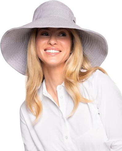 Coolibar UPF 50+ Women's Brittany Beach Hat - Sun Protective (One Size- Denim Blue Chambray) in Saudi Arabia