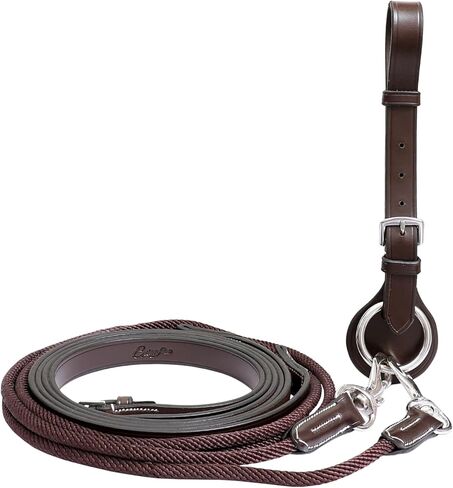 Exion Rope and Leather 6/8 Wide Draw Rein and 2m Long with Buckle Guard Handle and Quick Snap | Premium Equestrian Training Draw Rein for Horses in Kuwait