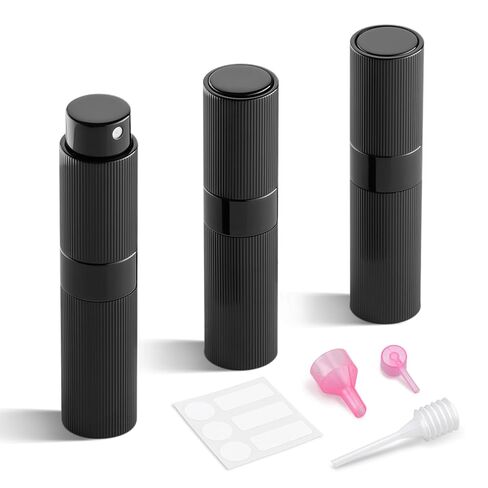 زجاجة سفر عطر Lisapack قابلة لإعادة تعبئة: رذاذ كولونيا Atomizer للرجال المحمولة - البخاخ المصغر فارغًا لإعادة الملء - صغير الحجم أسود 8 مل مخطط in Kuwait