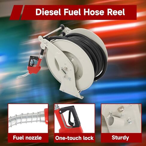 findmall 3/4 Inch x 50 Ft Diesel Fuel Hose Reel with Fuel Nozzle Heavy Duty Steel Retractable Hose Reel in Kuwait