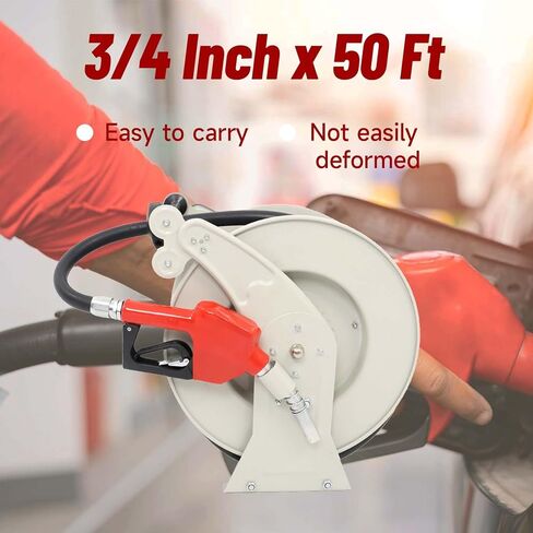 findmall 3/4 Inch x 50 Ft Diesel Fuel Hose Reel with Fuel Nozzle Heavy Duty Steel Retractable Hose Reel in Kuwait