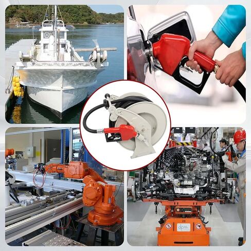 findmall 3/4 Inch x 50 Ft Diesel Fuel Hose Reel with Fuel Nozzle Heavy Duty Steel Retractable Hose Reel in Kuwait