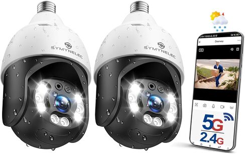 SYMYNELEC 2.4/5GHz Light Bulb Security Camera Outdoor, Dual-Band WiFi-6 2PC in Kuwait