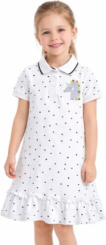 HILEELANG Girl Easter Polo Dress Short Sleeve Cotton Casual Button Closure School Playwear Ruffle Dresses in Saudi Arabia