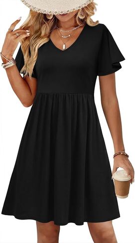 Zeagoo Womens Summer Dress Casual Swing Floral Ruffle Short Sleeve Sundresses Beach Mini A-line Shift Dress 2025 with Pockets in Saudi Arabia