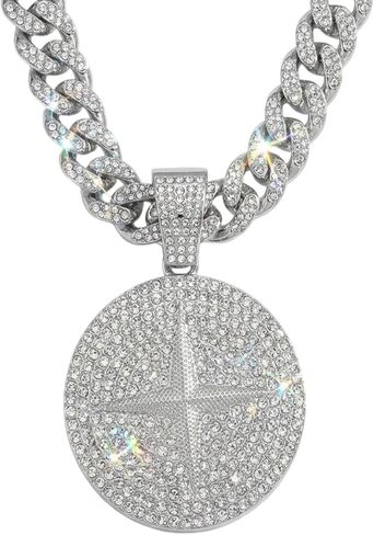 Round star Hip-hop Cuban Chain, Rhinestone Pendant Necklace Jewelry For Men，Men's Fashion Jewelry in Kuwait