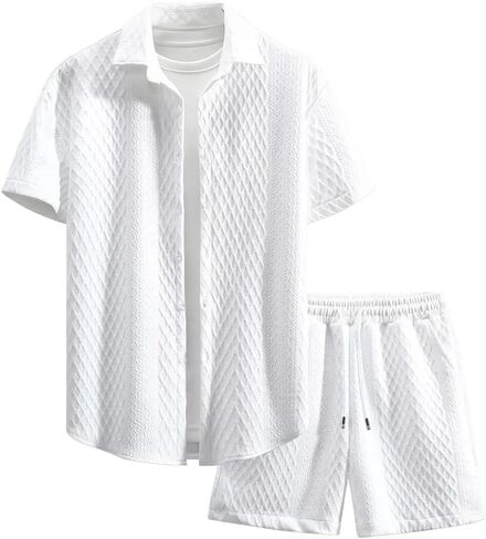 Mantors Men's 2 قطعة All White Outfits Summer Beach Batter أسفل القميص والسرات القصيرة in Kuwait