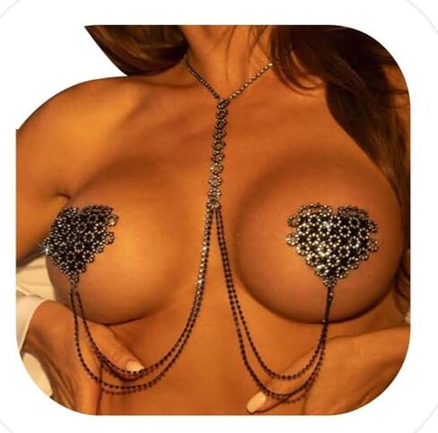 Rhinestone Heart Bra Chain غير ثقب مهرجان مجوهرات الحلمة غير الثابتة طبقات مثيرة قلادة مثيرة بلوريات إكسسوارات الجسم المجوهرات للنساء الحفلات in Saudi Arabia