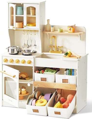 Tiny Land Play Kitchen for Kids, Wooden Play Kitchen with Toy Storage System, Toy Kitchen Set with Plenty of Play Features, Kids Play Kitchen Designed, Gift for Ages 3+ in Kuwait
