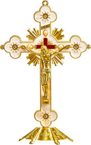 Calculs Metal Jesus Crucifix Table Cross - Catholic Table Cross With Stand For Christian Prayers Jerusalem Home Decor 10" Gold in Kuwait