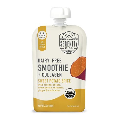 Serenity Kids 6+ Months Dairy-Free Smoothie Baby Food | USDA Organic | Grass Fed Collagen Protein | 3.5 Ounce BPA-Free Pouch | Sweet Potato Spice | 1 Count in Kuwait