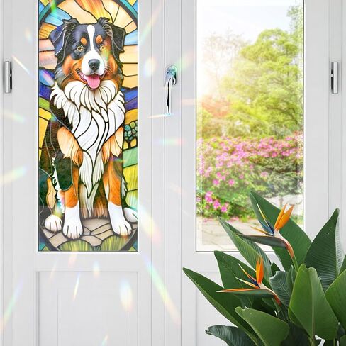 Australian Shepherd Stained Glass Window Film, Decorative Australian Shepherd Stained Glass Window Film, Dog Stained Glass Window Film for Bathroom Door Heat Anti UV in Kuwait