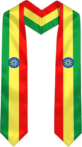 Ethiopia Flag International Graduate Satin Stole Scarf with National Flag Design, 72" Graduation Sash in Kuwait