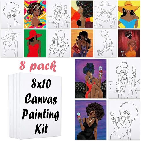 VOCHIC 8 Pack Canvas Painting Kits for Adults - 8x10 Pre-Drawn Stretched Canvases for Sip and Paint Parties - Painting Supplies for Beginner Artists in Kuwait