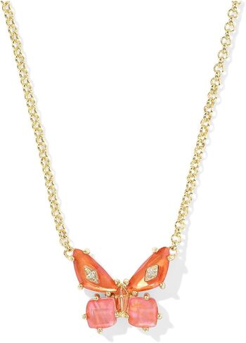 Kendra Scott Bianca Butterfly Short Pendant Necklace, 14K Gold-Plated Brass, Fashion Jewelry for Women, Pink Mix in Saudi Arabia