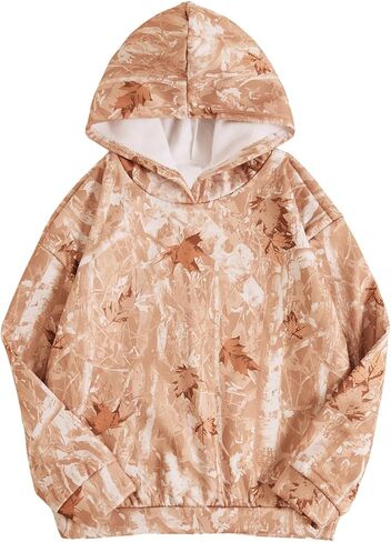 COZYEASE Girl's Graphic Camo Hoodie Long Sleeve Drop Shoulder Hooded Sweatshirts Loose Vintage Pullovers in Saudi Arabia