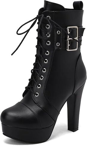 حذاء نسائي من ForeMode بكعب سميك من الجلد من ForeMode حذاء بطول الكاحل مرصع بحزام الكاحل مزين بحزام الكاحل in Kuwait