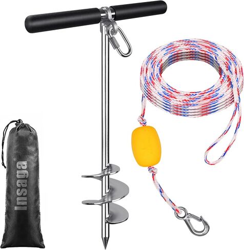 17''/26''/36'' Sand Anchor for Boat with 32ft Rope, 304 Stainless Steel Boat Sand Anchor with Crossbar, Screw in Boat Anchor for Kayak, Jet Ski, Pontoon, Shallow Water, Beach and Sandbar Use in Kuwait