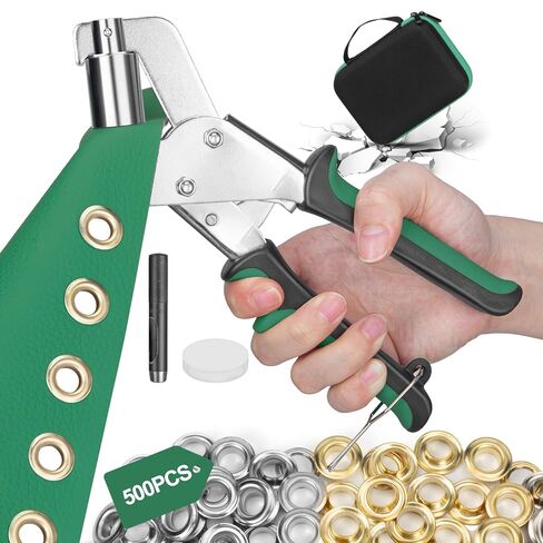 Heavy Duty Grommet Tool Kit, 3/8 Inch 10 mm (Inside Diameter) Handheld Eyelet Press Pliers with 500pcs Silver Grommets in Gold and Silver, Grommet Eyelet Pliers Kit with Hard Shell Case in Kuwait