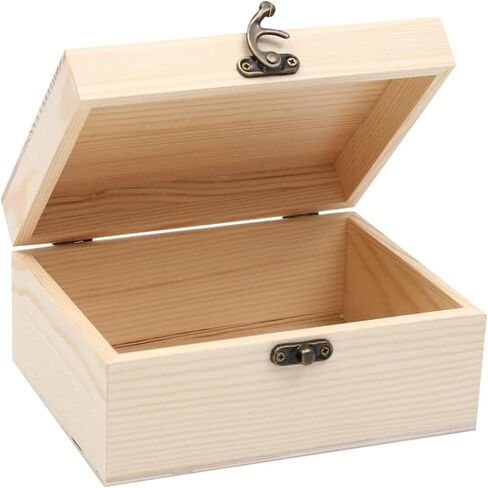 (2-Pack Unfinished Unpainted Wooden Box with Hinged Lid for Crafts DIY Storage Jewelry Plain Pine Box - Small 6.7"x5.1"x3.1" in Kuwait