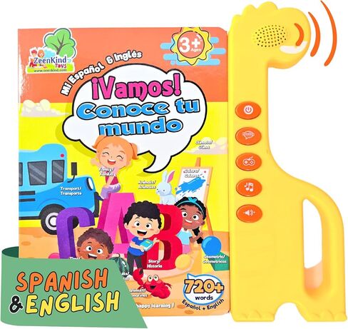 ZEENKIND Spanish & English Talking Learning Book for Kids 2 3 4 5 6 Years Old, Interactive Audio Sound Books, Toddler Educational Toy to Learn Spanish, Electronic Bilingual Toys, Juegos para Niños in Kuwait
