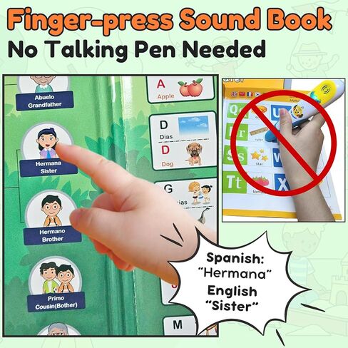 ZEENKIND Spanish & English Talking Learning Book for Kids 2 3 4 5 6 Years Old, Interactive Audio Sound Books, Toddler Educational Toy to Learn Spanish, Electronic Bilingual Toys, Juegos para Niños in Kuwait