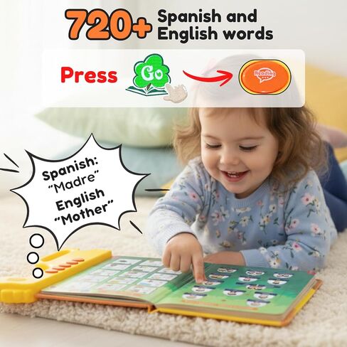 ZEENKIND Spanish & English Talking Learning Book for Kids 2 3 4 5 6 Years Old, Interactive Audio Sound Books, Toddler Educational Toy to Learn Spanish, Electronic Bilingual Toys, Juegos para Niños in Kuwait